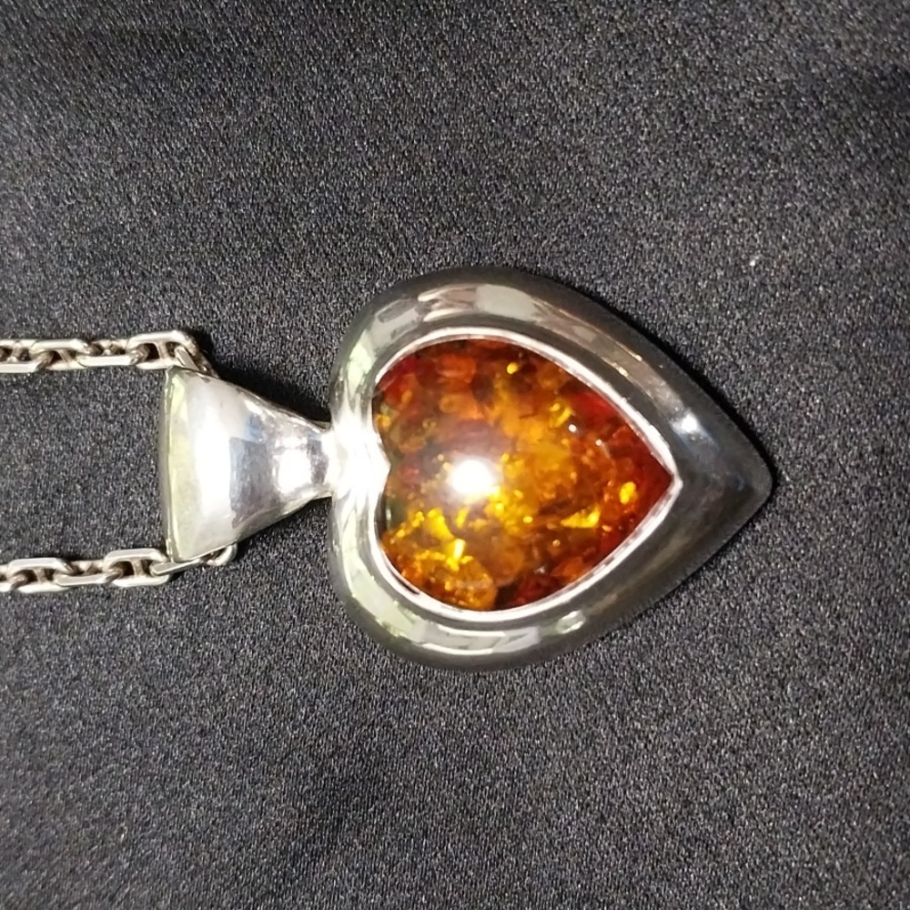 Sterling Amber pendant with sterling chain